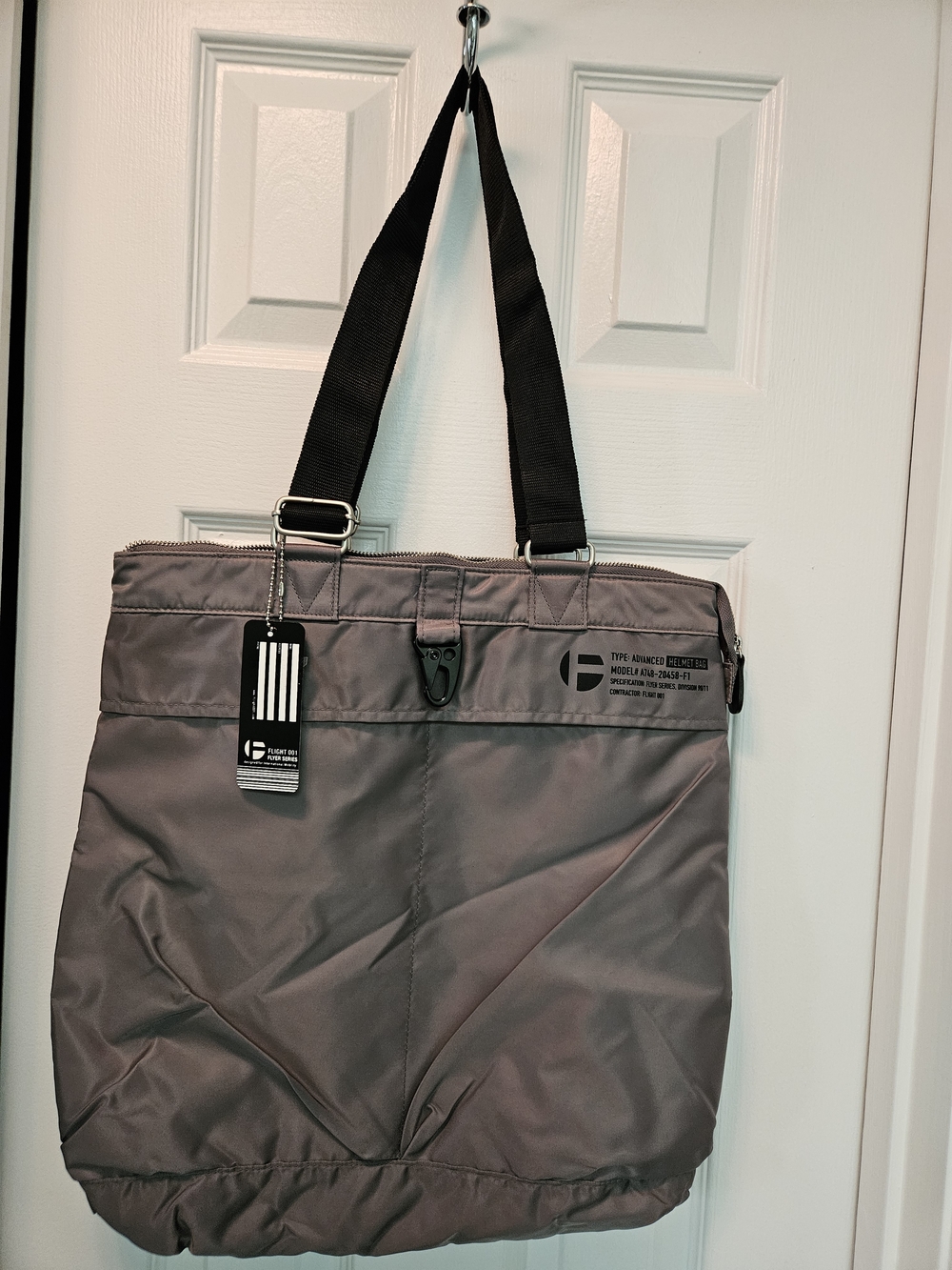 Tall Gray Nylon Helmet Or Travel Tote Bag with Black Straps NWT